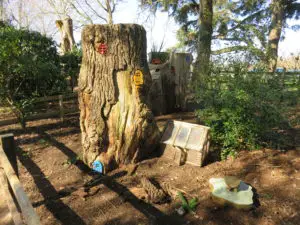 fairy houses made from logs that can be seen on a visit to Upton country park