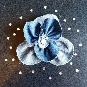 denim flower sewn at knitting and craft group