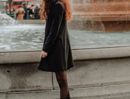 Winter outfit, coat, tights and boots