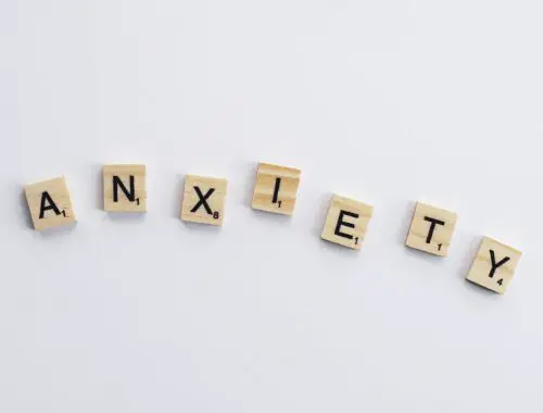 anxiety spelled out in tiles