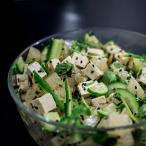 tofu with vegetables in a bowl