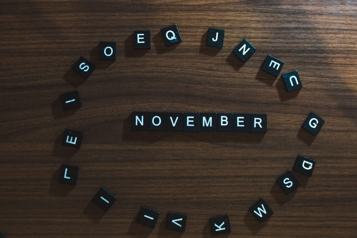 November spelled out in tiles