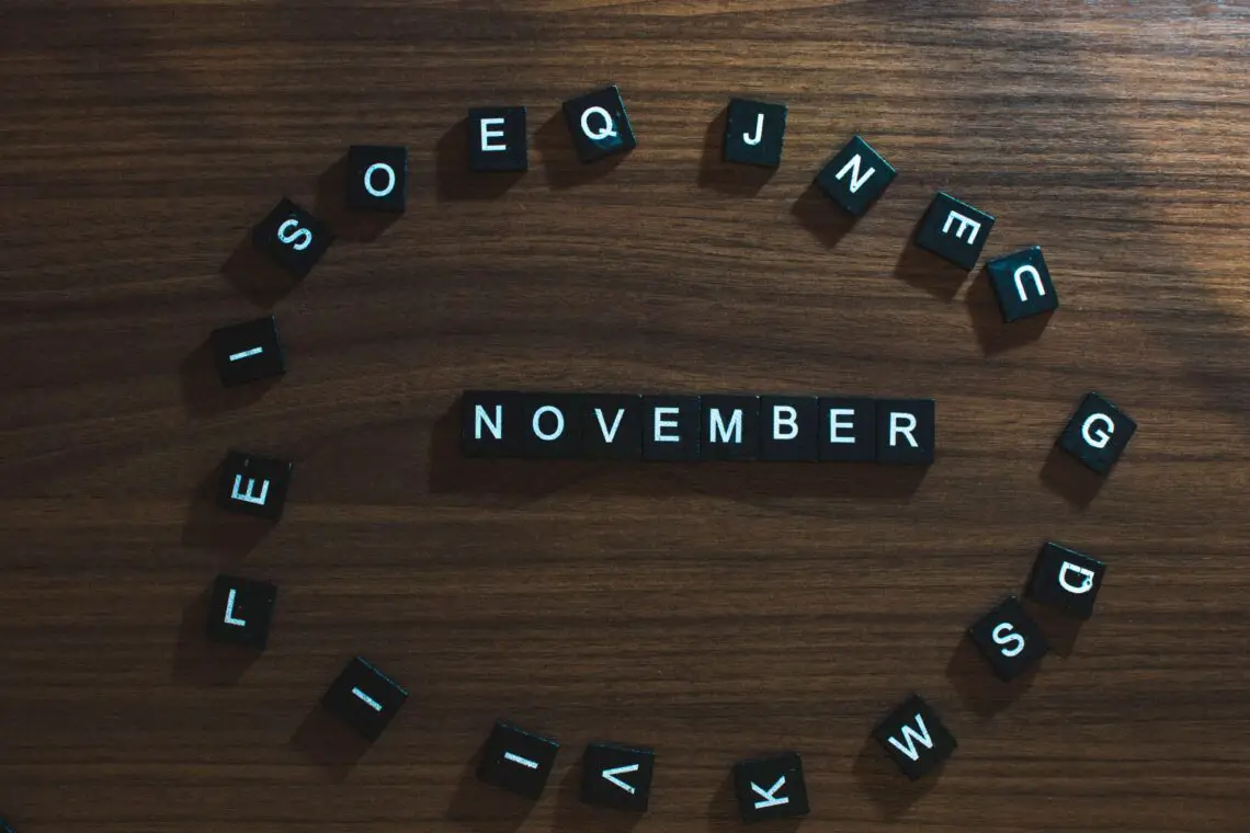 November spelled out in tiles