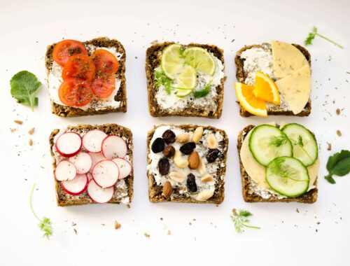 6 slices of toast with different toppings